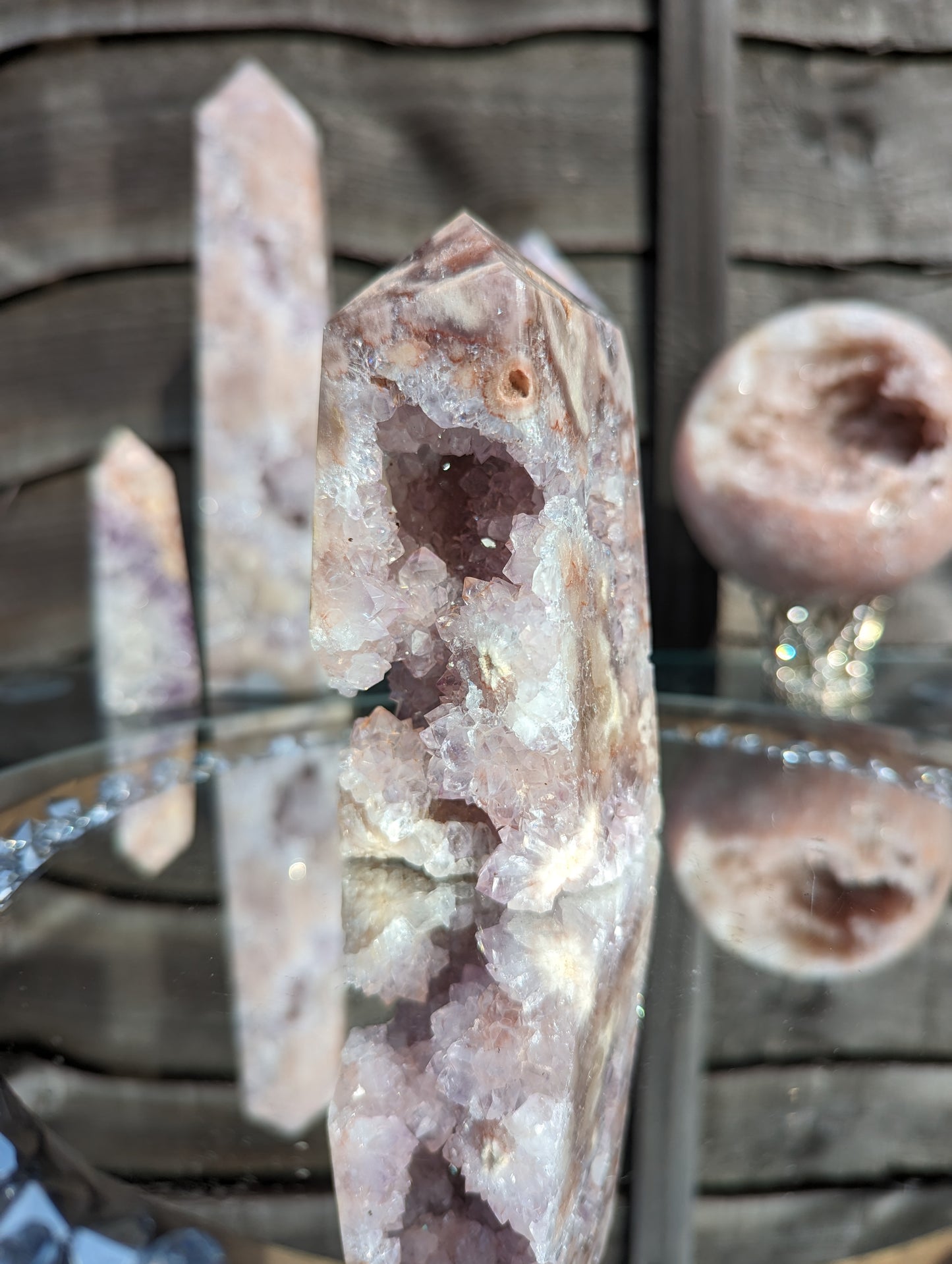 Pink Amethyst & Hematoid Quartz Tower | Love & Strength