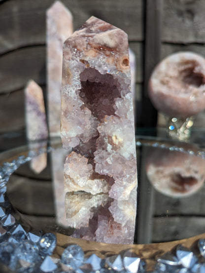 Pink Amethyst & Hematoid Quartz Tower | Love & Strength