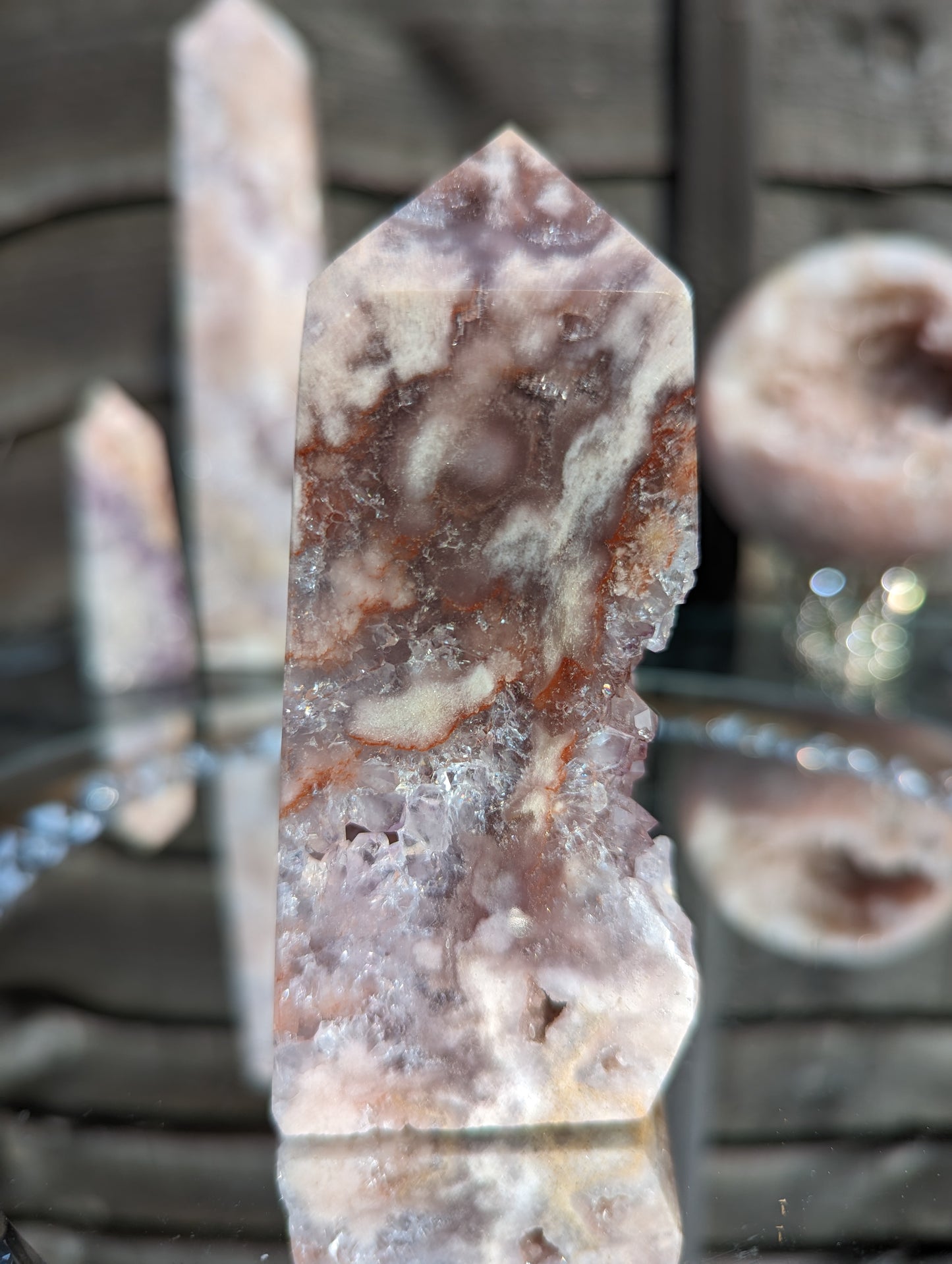 Pink Amethyst & Hematoid Quartz Tower | Love & Strength