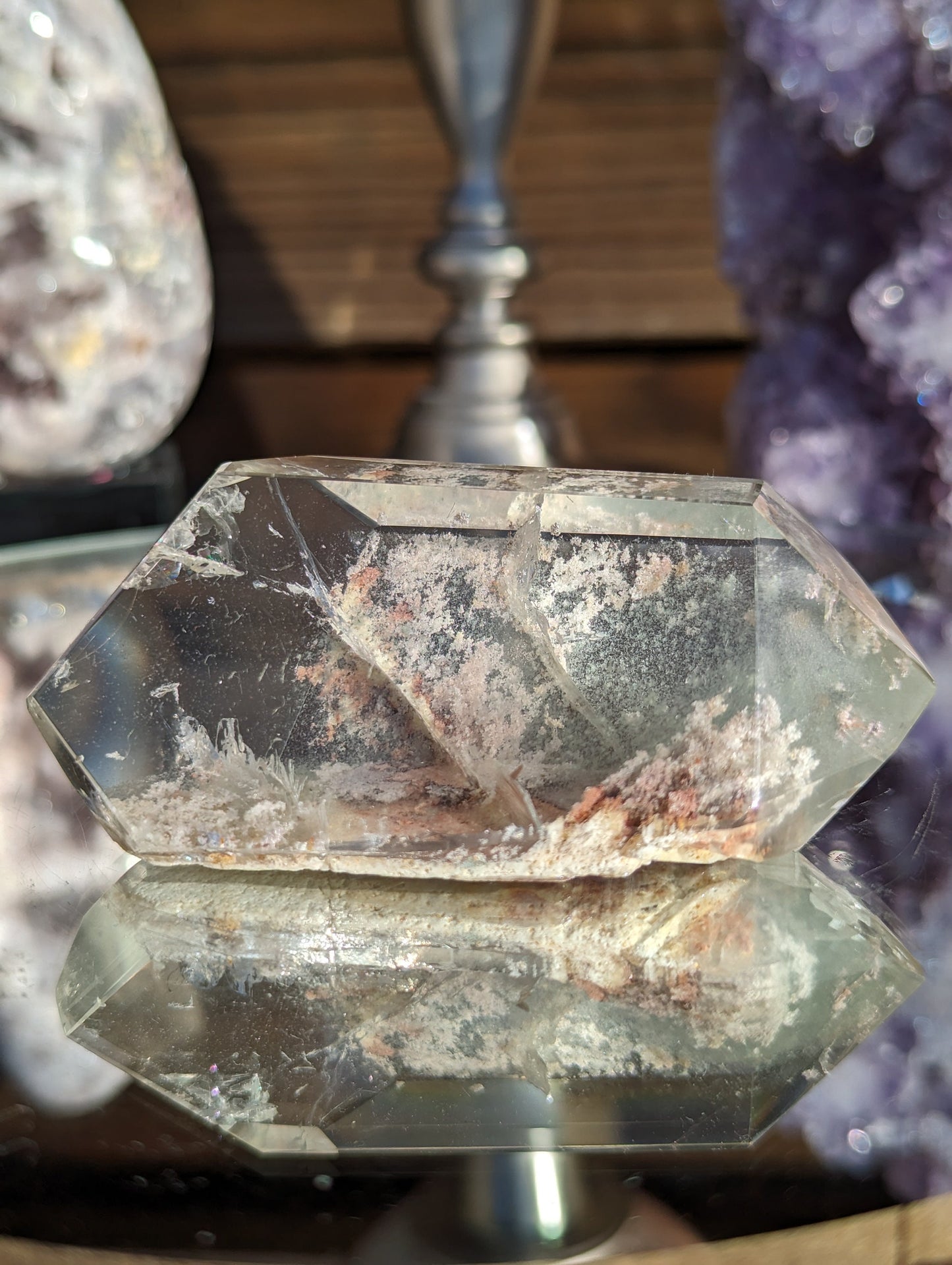 Stunning Lodalite DT with Peachy inclusions and multiple veils