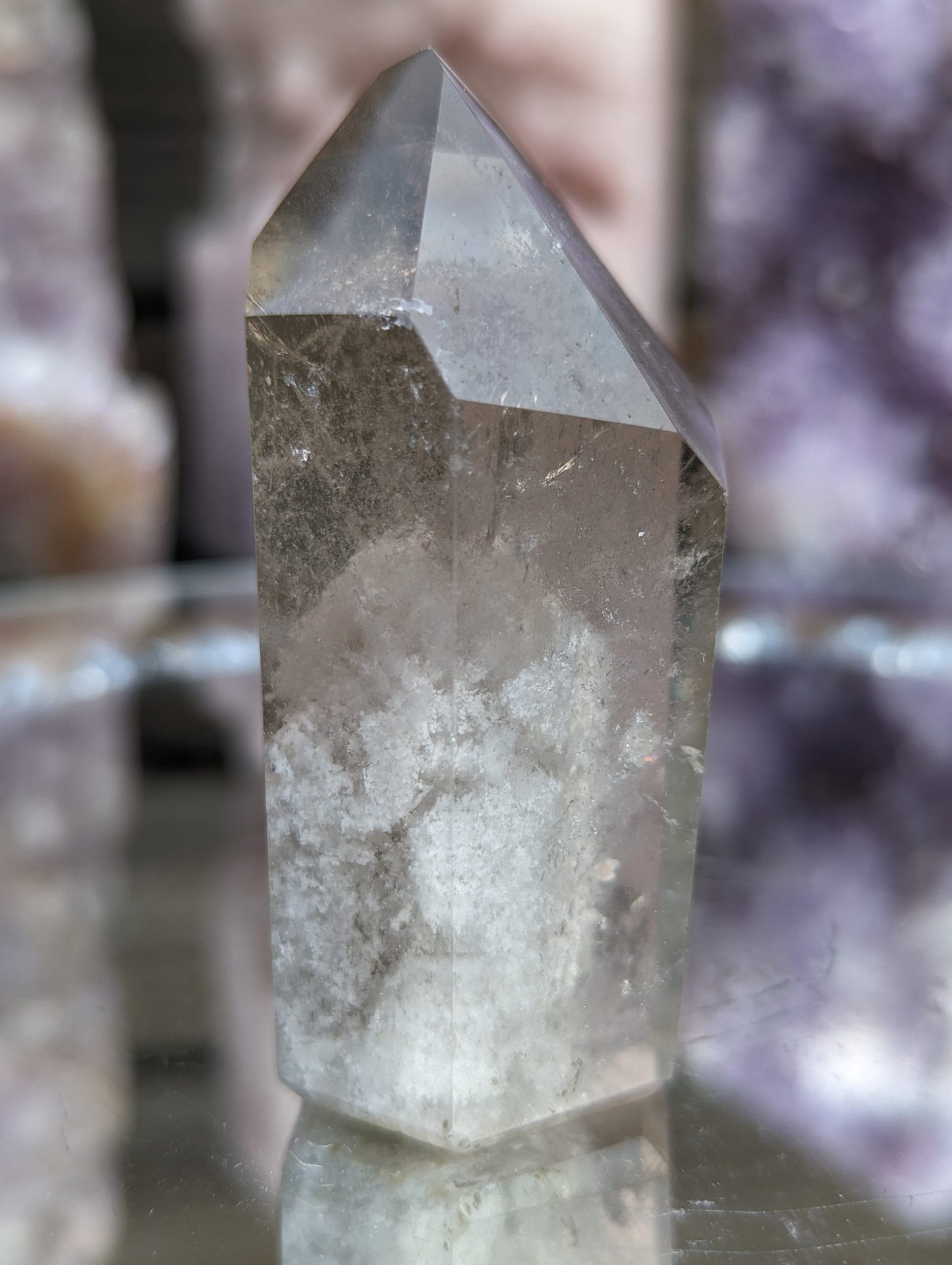 Rare Smokey Lodalite Point with Rainbows and Thousand Layer Inclusions