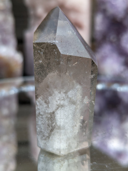 Rare Smokey Lodalite Point with Rainbows and Thousand Layer Inclusions
