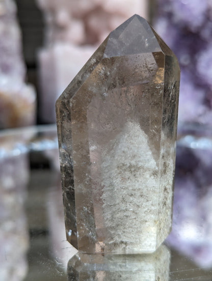 Rare Smokey Lodalite Point with Rainbows and Thousand Layer Inclusions