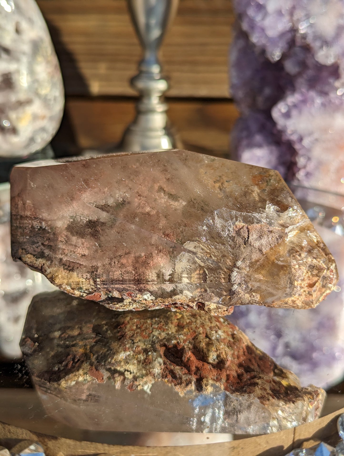 Stunning Lodalite with Pink Thousand Layer inclusions and multiple veils