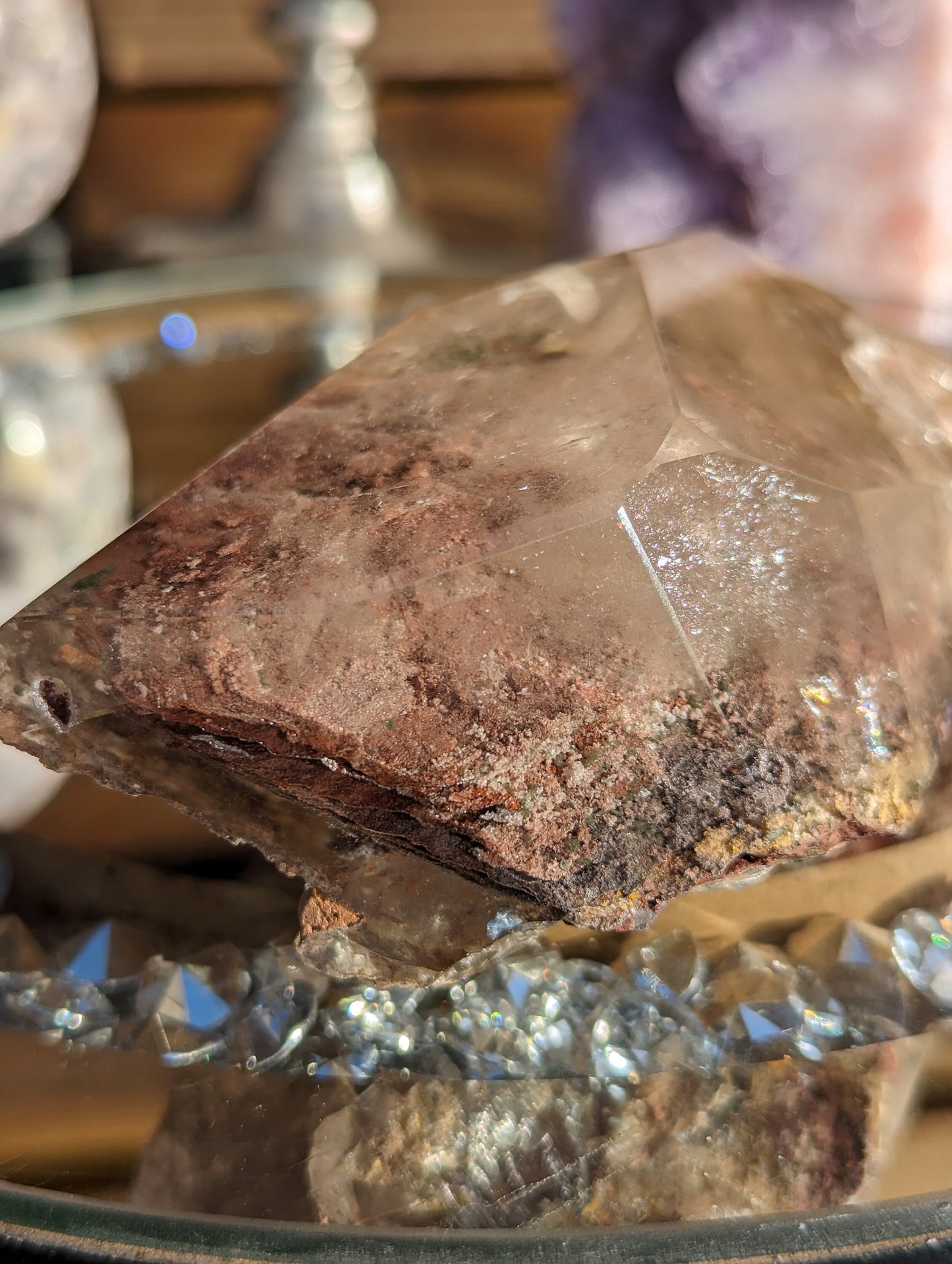 Stunning Lodalite with Pink Thousand Layer inclusions and multiple veils