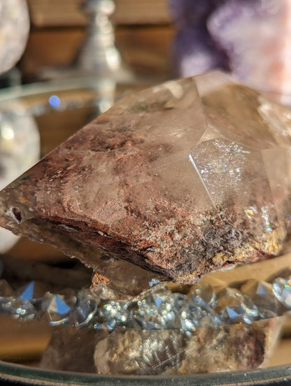 Stunning Lodalite with Pink Thousand Layer inclusions and multiple veils