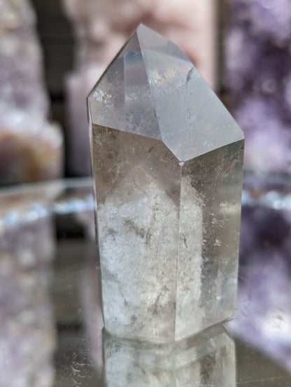 Rare Smokey Lodalite Point with Rainbows and Thousand Layer Inclusions