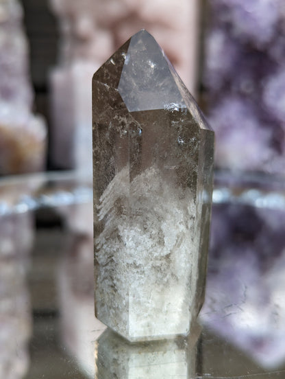 Rare Smokey Lodalite Point with Rainbows and Thousand Layer Inclusions