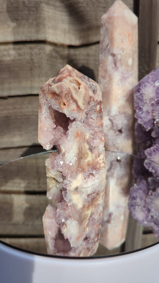 Pink Amethyst & Hematoid Quartz Tower | Love & Strength