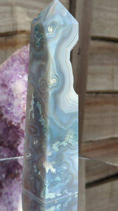 Blue Moss Agate Obelisk | Communication & Creativity