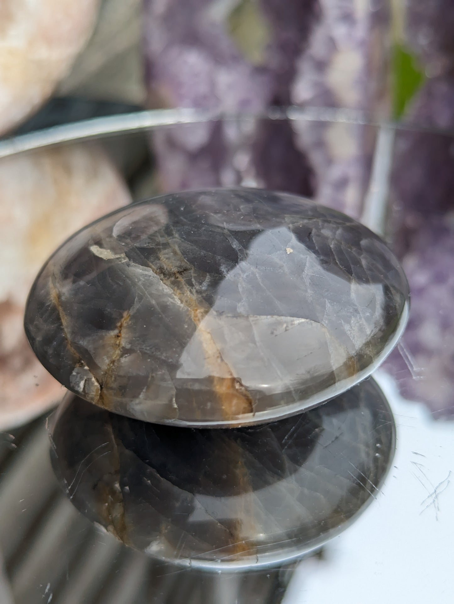 Flashy Moonstone Palm Stone | Intuition & Femininity