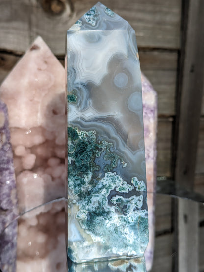 Blue Moss Agate Obelisk | Clarity & Amplification