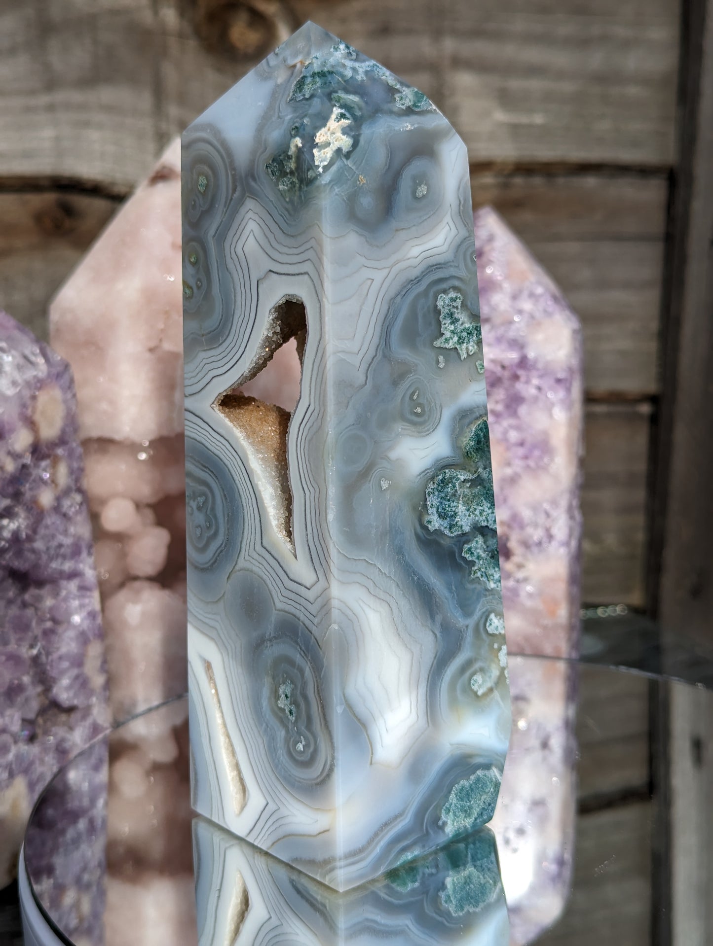 Blue Moss Agate Obelisk | Clarity & Amplification