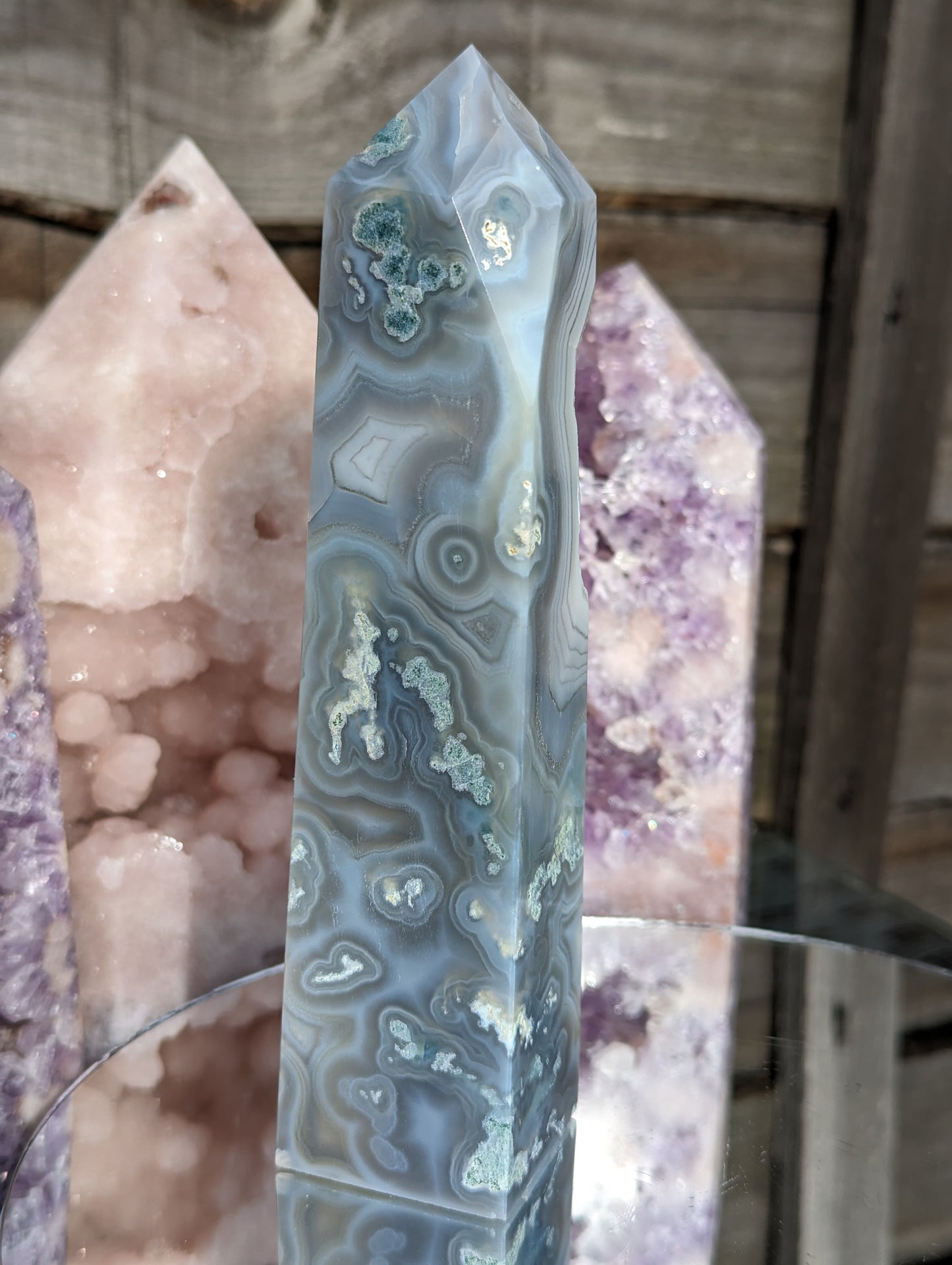 Blue Moss Agate Obelisk | Communication & Creativity