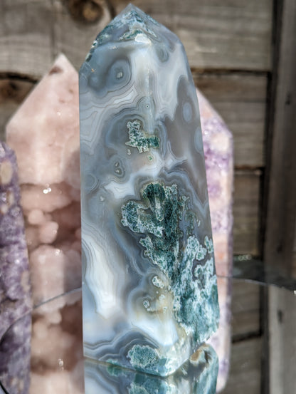 Blue Moss Agate Obelisk | Clarity & Amplification