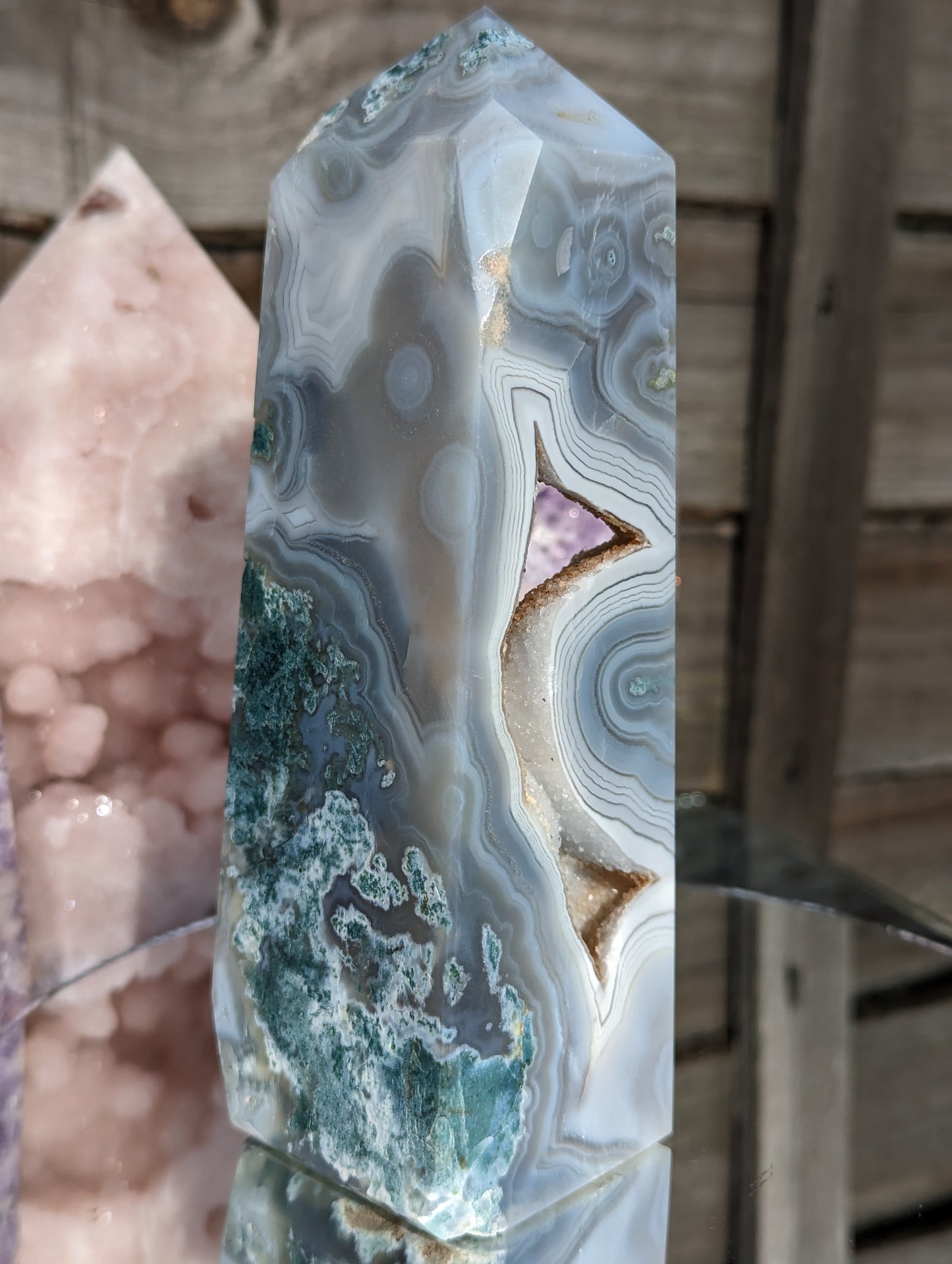 Blue Moss Agate Obelisk | Clarity & Amplification