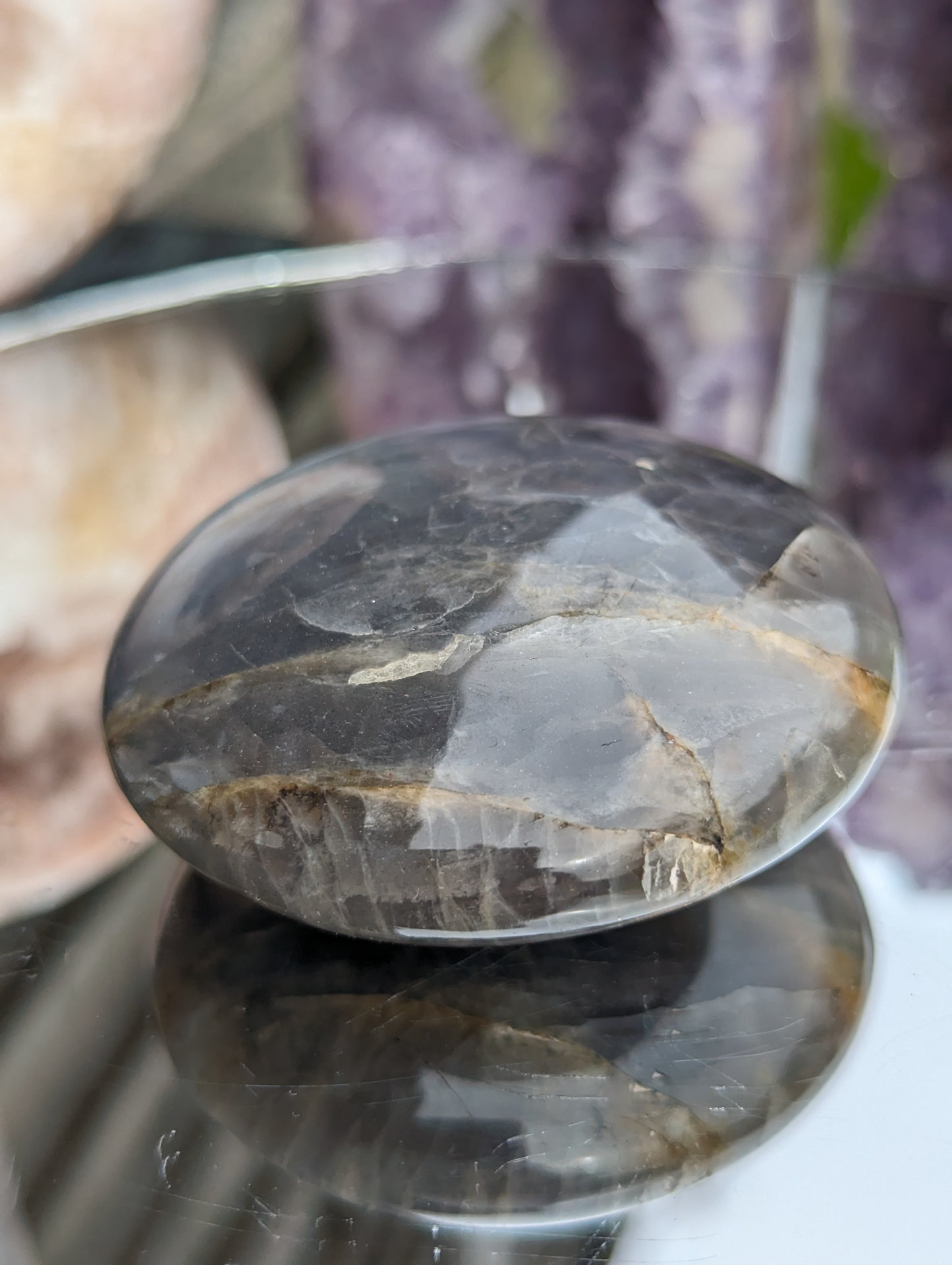 Flashy Moonstone Palm Stone | Intuition & Femininity