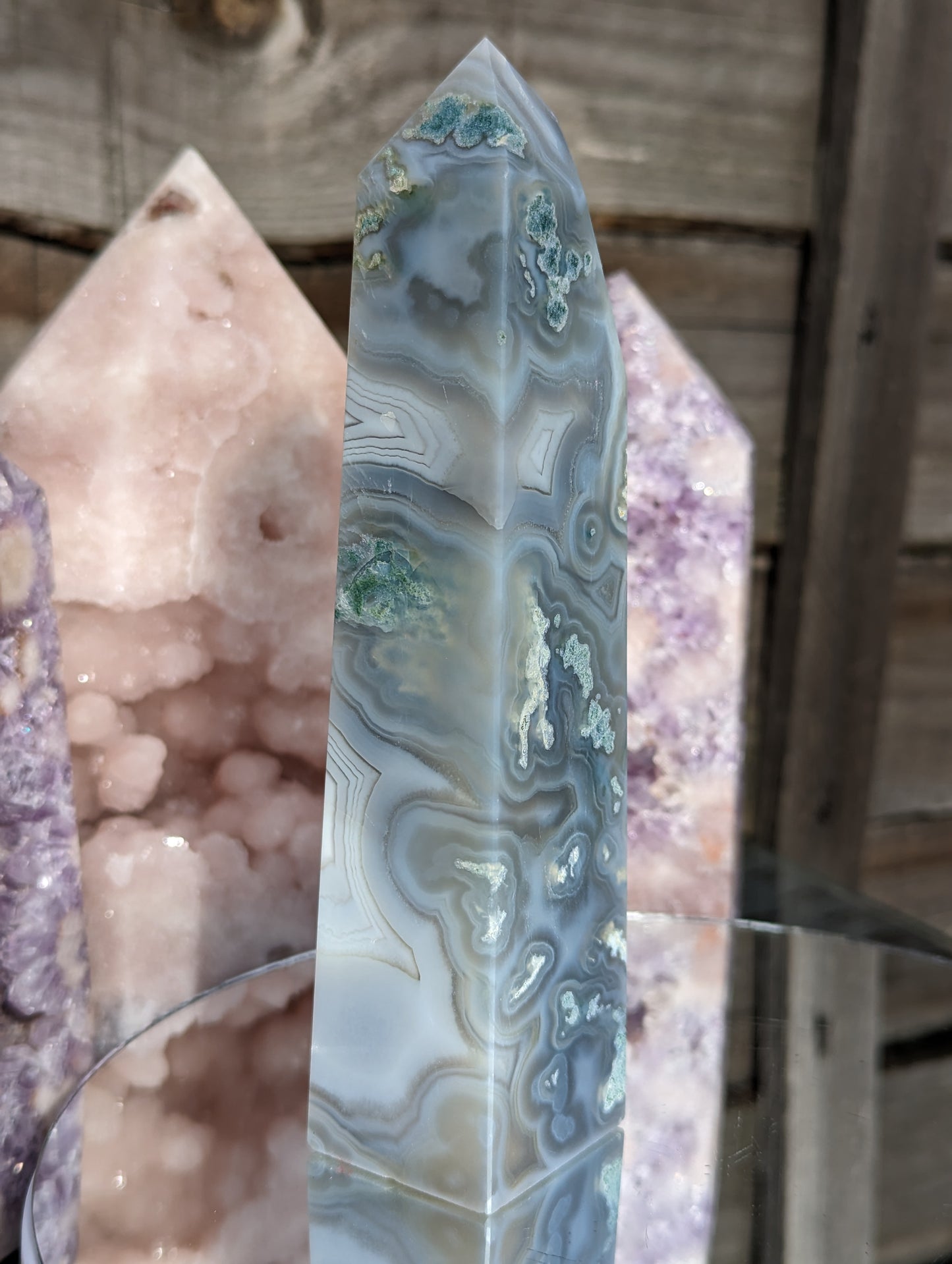 Blue Moss Agate Obelisk | Communication & Creativity